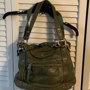 Beautiful carry or crossbody green leather vintage Fossil purse